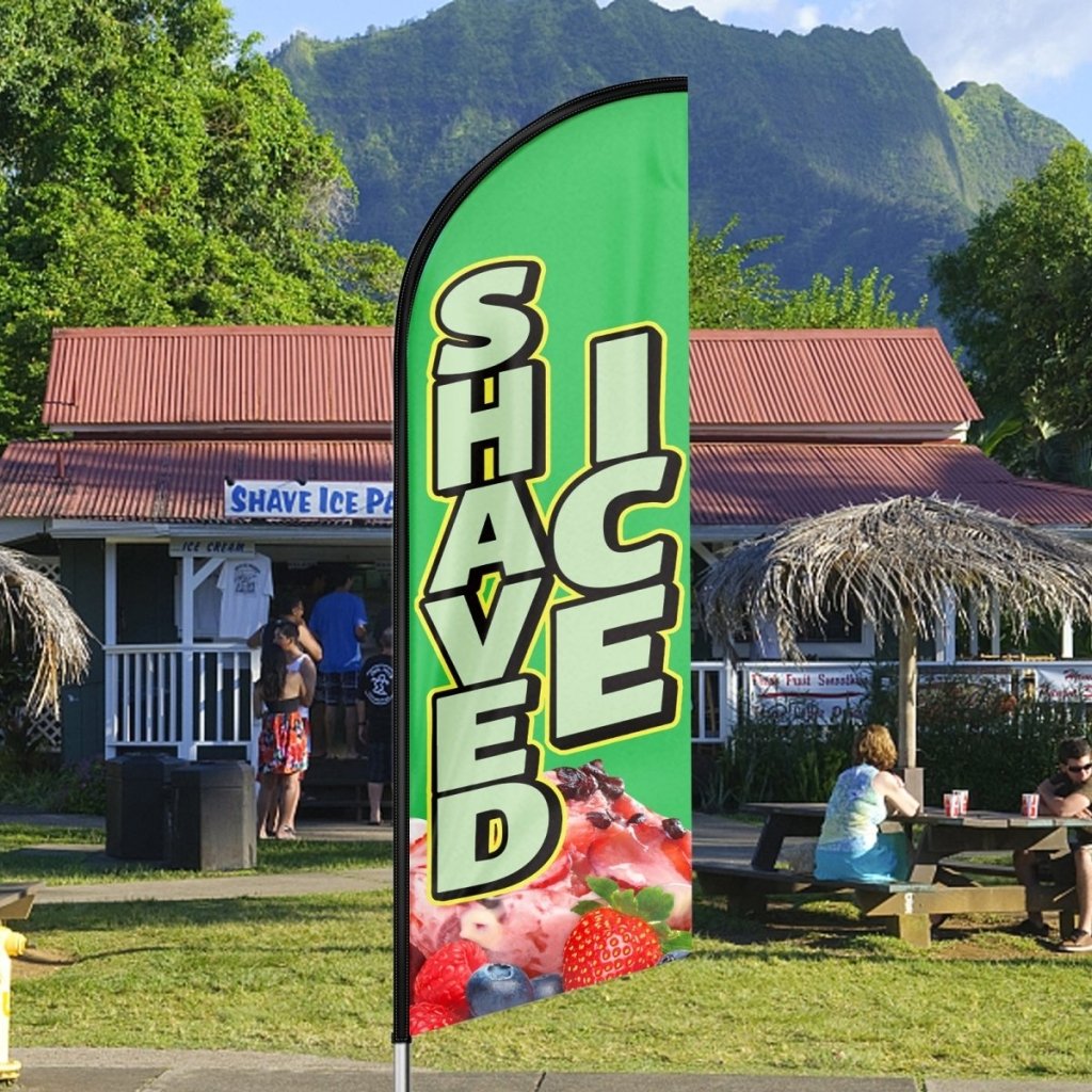 Shaved Ice Signs - 11ft Shaved Ice Swooper Flag Feather Flag Pole Kit - FSFlag