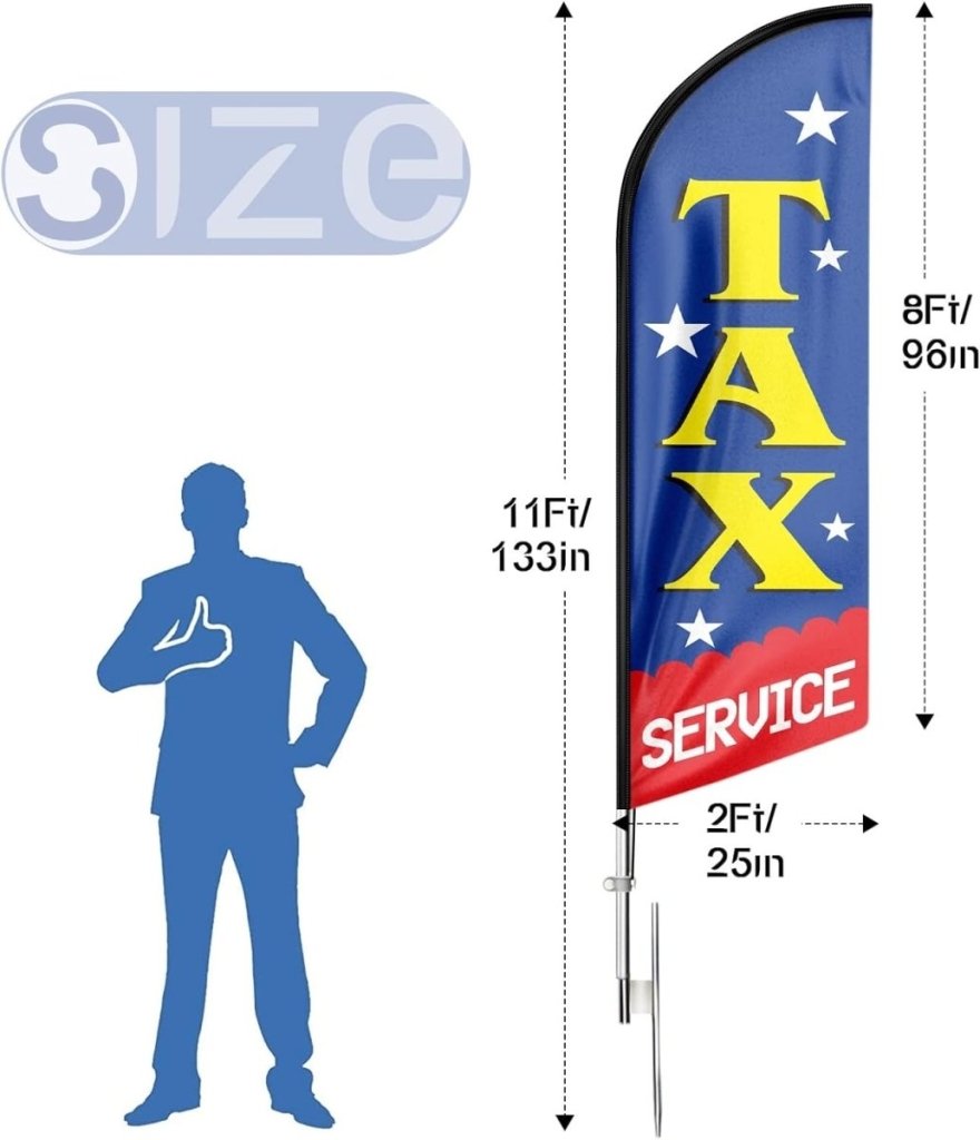 Tax Service Sign - 11Ft Tax Service Feather Flag Pole Kit with Ground Stake - FSFlag