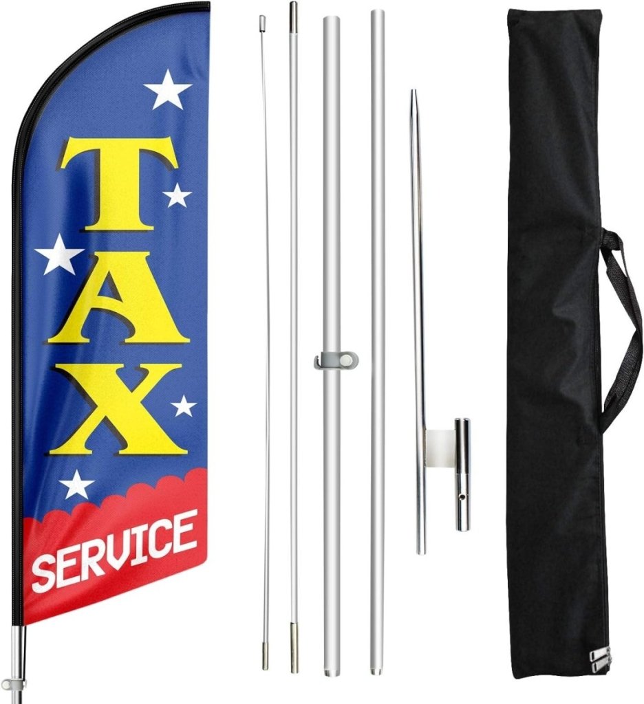 Tax Service Sign - 11Ft Tax Service Feather Flag Pole Kit with Ground Stake - FSFlag