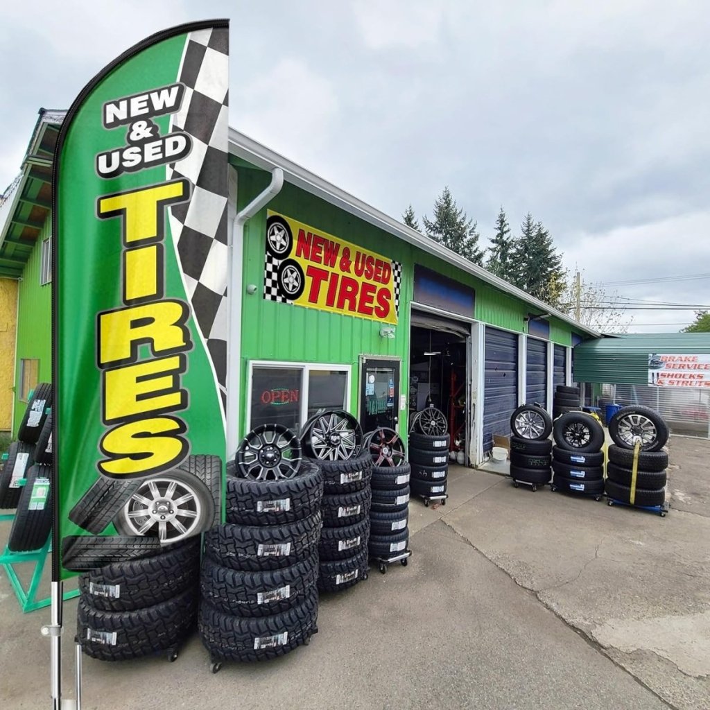 Tire Shop Flags - 8ft Green New&Used Tires Feather Flag for New&Used Tires Business（Flagpole Not Included） - FSFlag