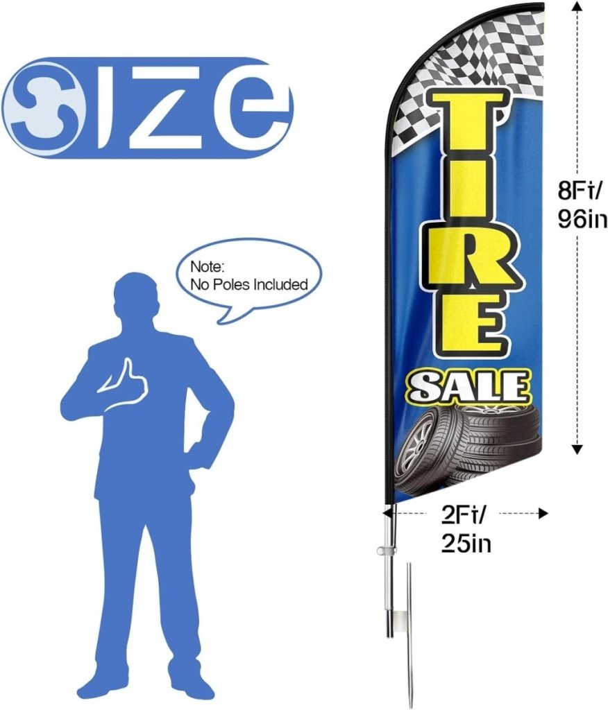 Tire Shop Signs - 8ft Blue Tire Sale Feather Flag for Tire Sale Business（Flagpole Not Included） - FSFlag