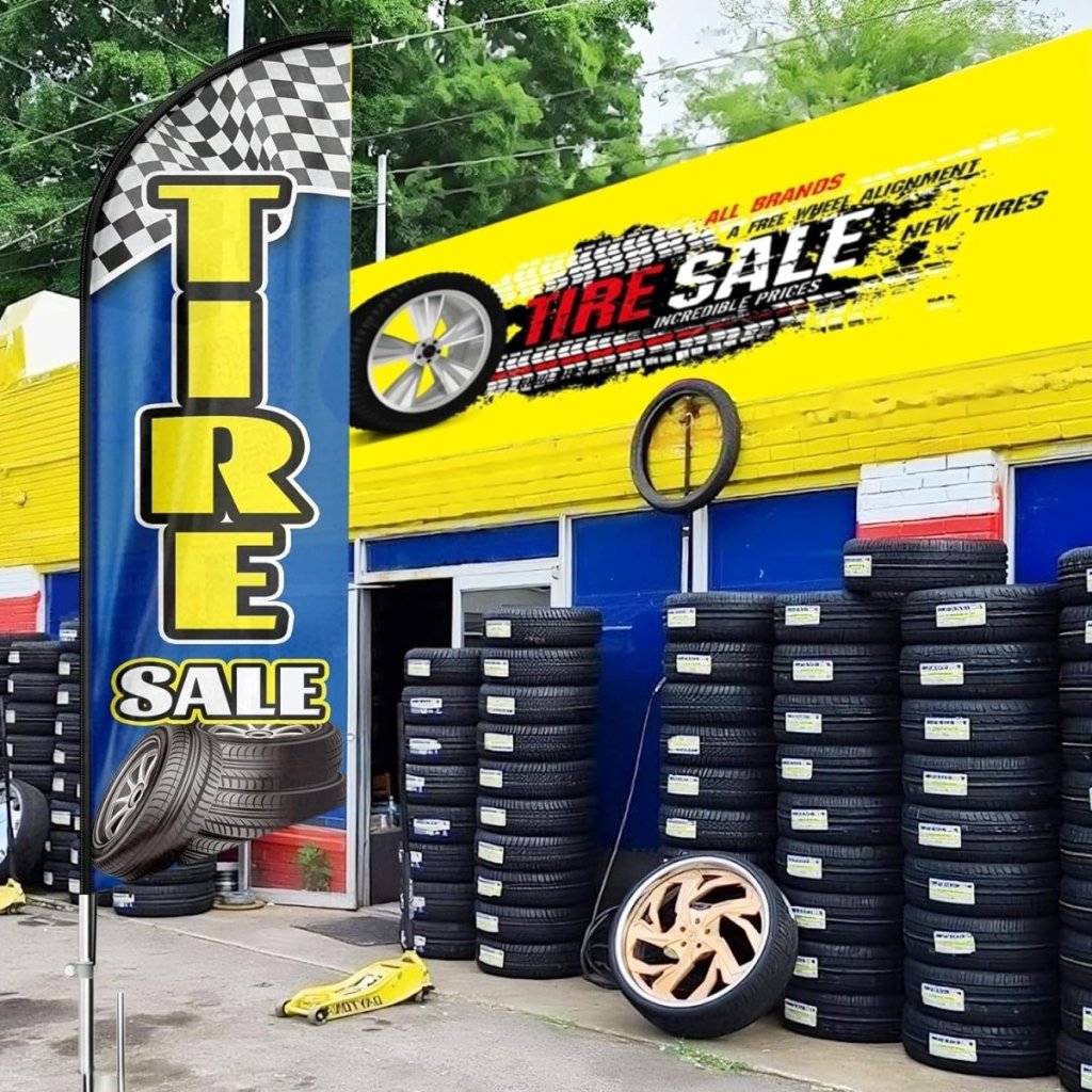 Tire Shop Signs - 8ft Blue Tire Sale Feather Flag for Tire Sale Business（Flagpole Not Included） - FSFlag