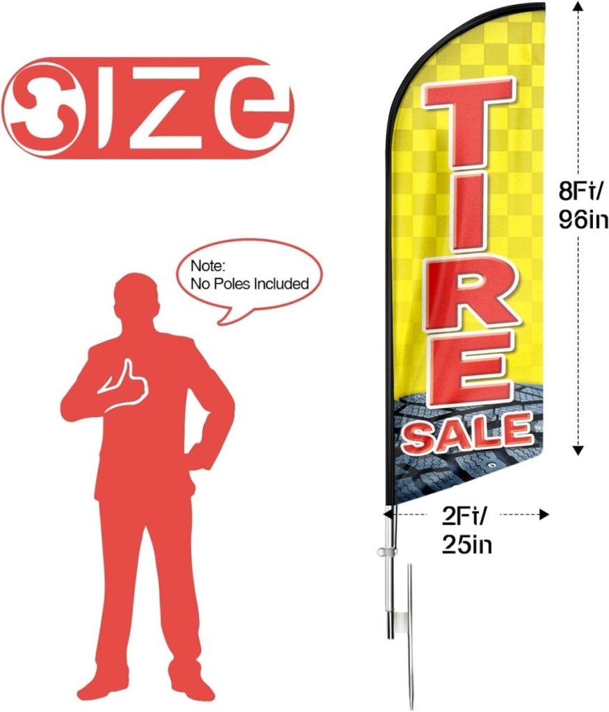 Tire Signs For Sale - 8ft Yellow Tire Sale Feather Flag for Tire Sale Business（Flagpole Not Included） - FSFlag