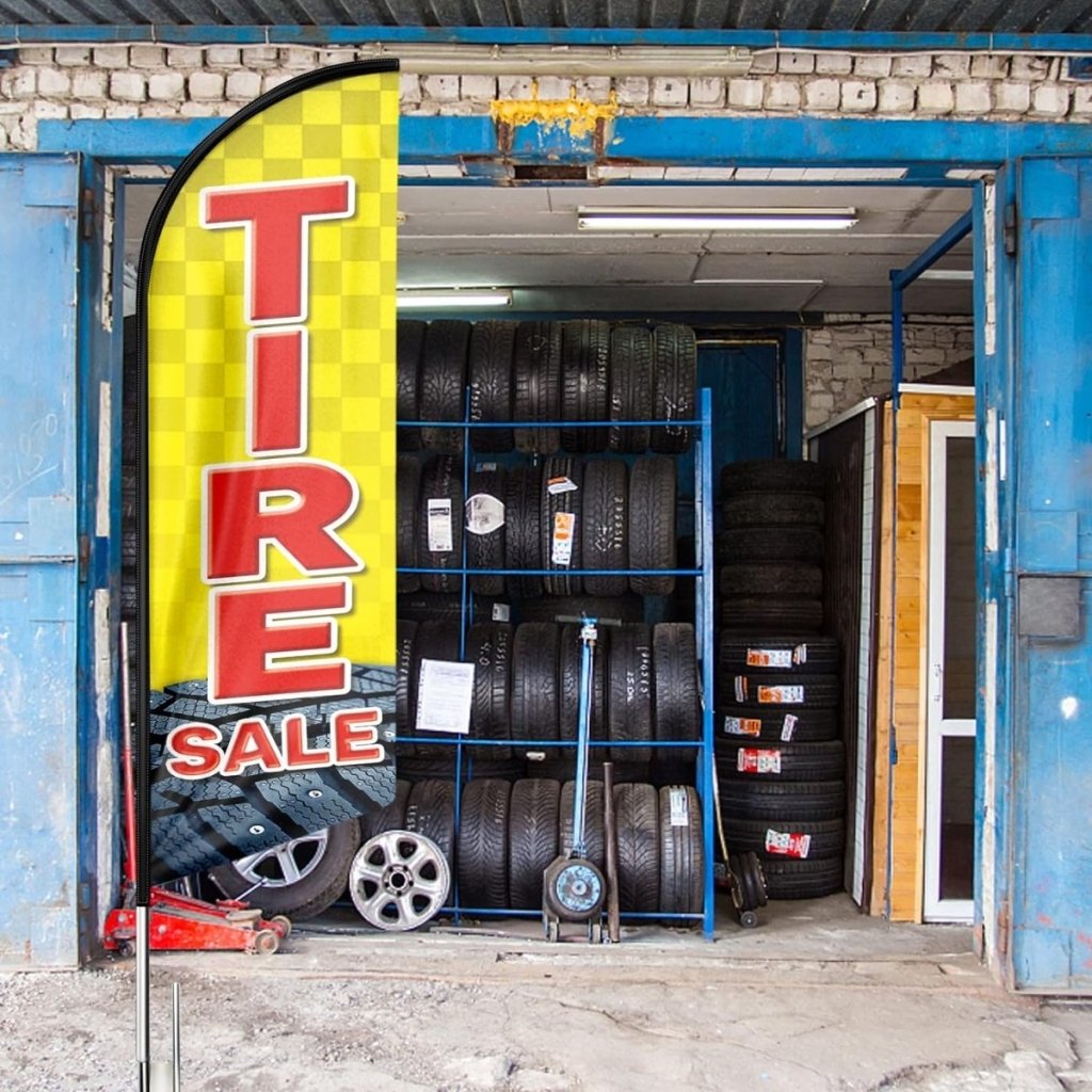 Tire Signs For Sale - 8ft Yellow Tire Sale Feather Flag for Tire Sale Business（Flagpole Not Included） - FSFlag