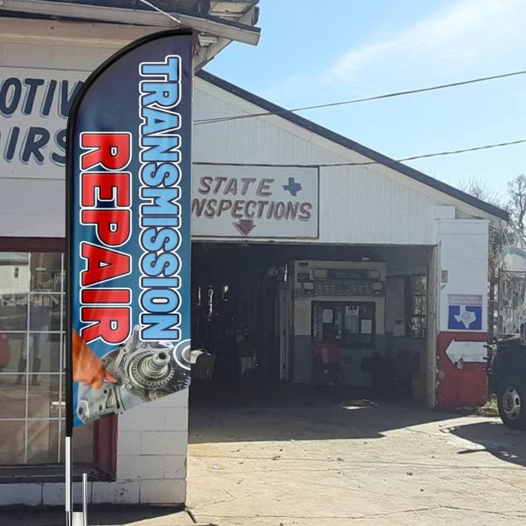 Transmission Repair Feather Flag: Advertising Banner for Transmission Repair Business (8ft Flagpole Not Included) - FSFlag