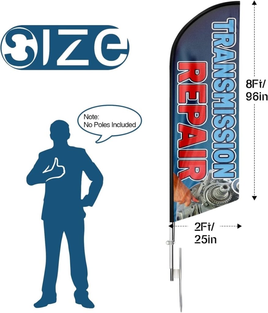 Transmission Repair Feather Flag: Advertising Banner for Transmission Repair Business (8ft Flagpole Not Included) - FSFlag