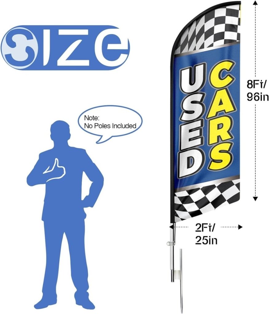 Used Car Signs - 8ft Blue Used Cars Feather Flag for Used Cars Business（Flagpole Not Included） - FSFlag