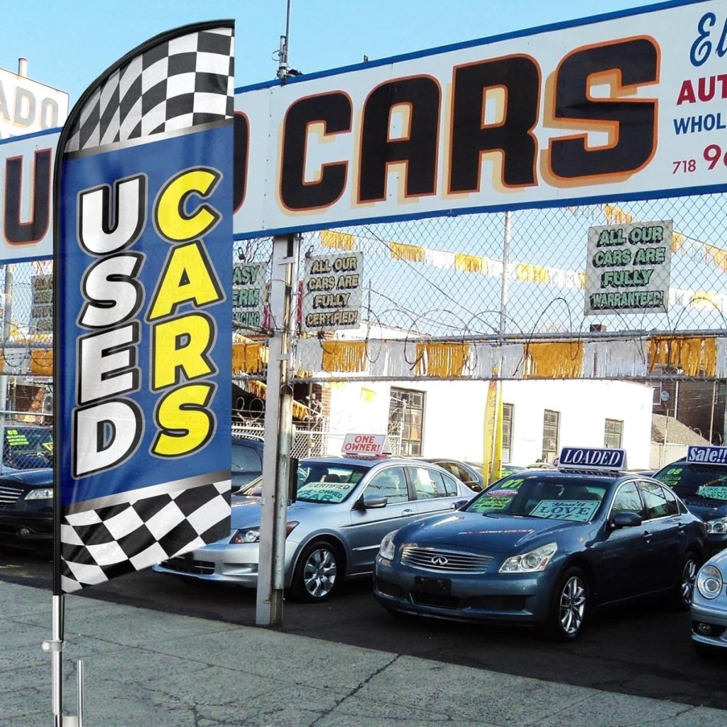 Used Car Signs - 8ft Blue Used Cars Feather Flag for Used Cars Business（Flagpole Not Included） - FSFlag