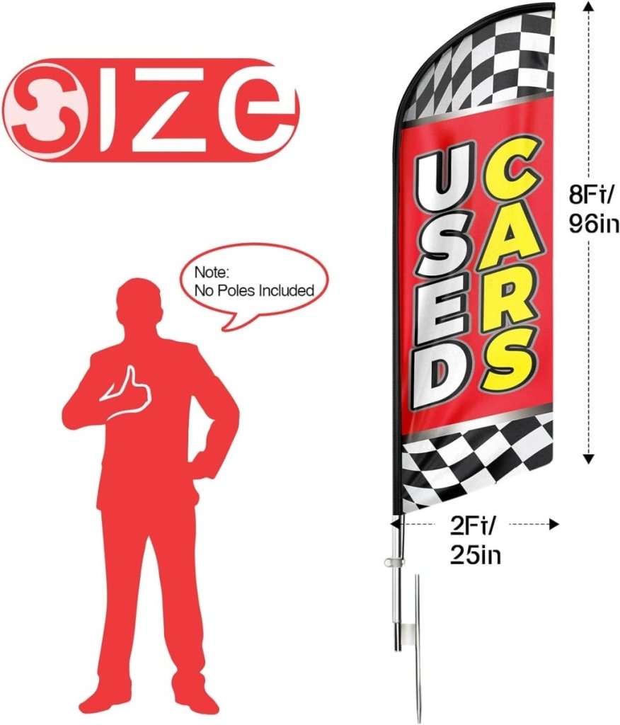 Used Car Signs - 8ft Red Used Cars Feather Flag for Used Cars Business（Flagpole Not Included） - FSFlag