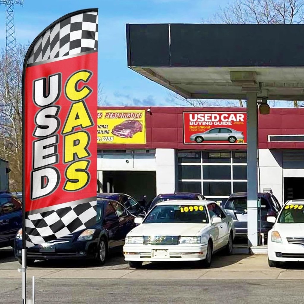 Used Car Signs - 8ft Red Used Cars Feather Flag for Used Cars Business（Flagpole Not Included） - FSFlag