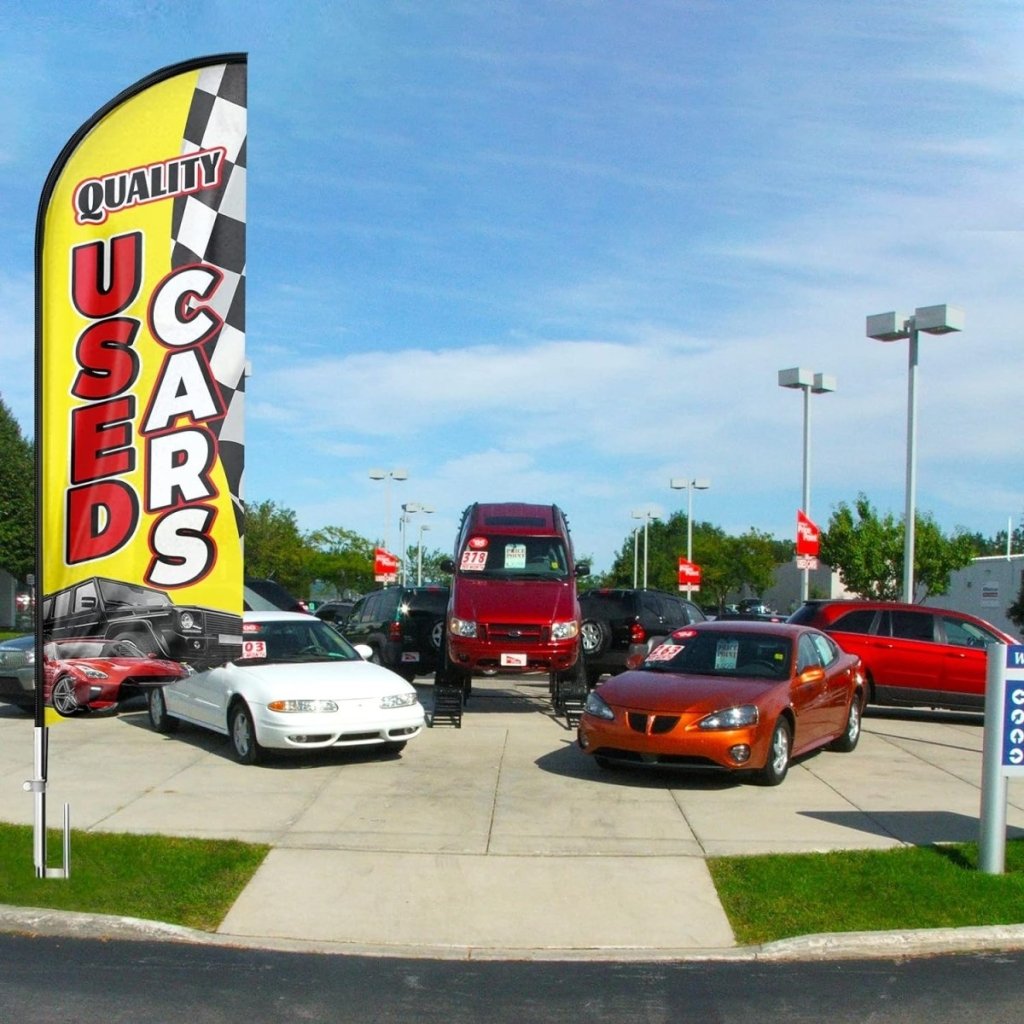 Used Cars Feather Flag: Advertising Banner for Used Cars Business (8ft Flagpole Not Included) - FSFlag