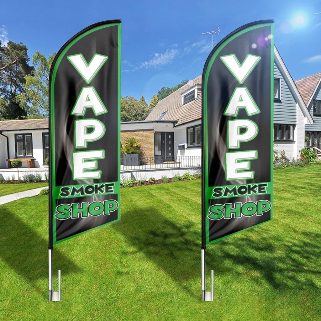 Vape Shop Signs - 8ft BlackVape Smoke Shop Feather Flag for Vape Smoke Shop Business（Flagpole Not Included） - FSFlag