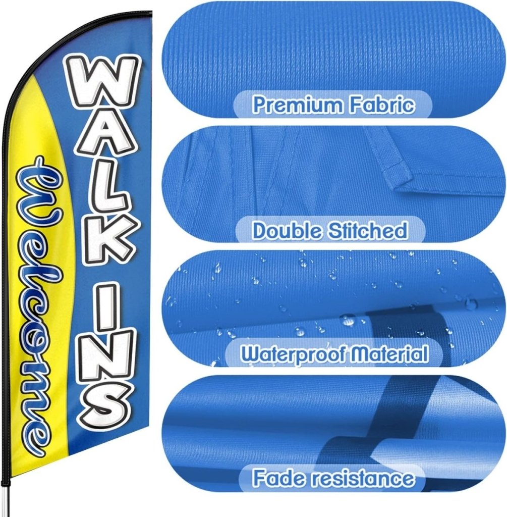 Walk Ins Welcome Sign - 11ft Walk - Ins Welcome Feather Flag for Walk - Ins Welcome Business - FSFlag