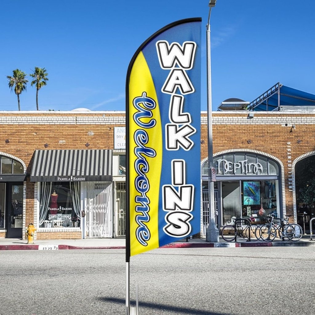 Walk Ins Welcome Sign - 11ft Walk - Ins Welcome Feather Flag for Walk - Ins Welcome Business - FSFlag