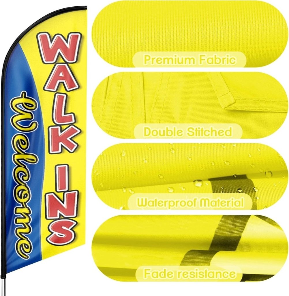 Walk Ins Welcome Sign - 8ft Yellow Walk - Ins Welcome Feather Flag（Flagpole Not Included） - FSFlag